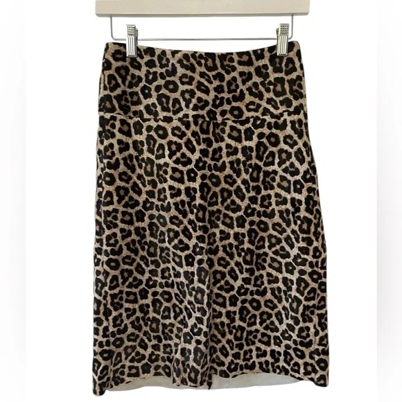 Theory Leopard Calf Hair Midi Skirt A-Line Designer Luxury Quiet Style